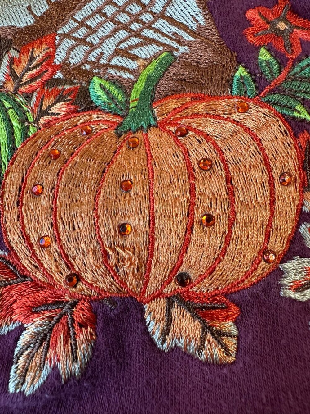 Quacker Factory Thanksgiving Turkey Rhinestone Embroidered 3/4 Sleeve Top 2X - Picture 8 of 10
